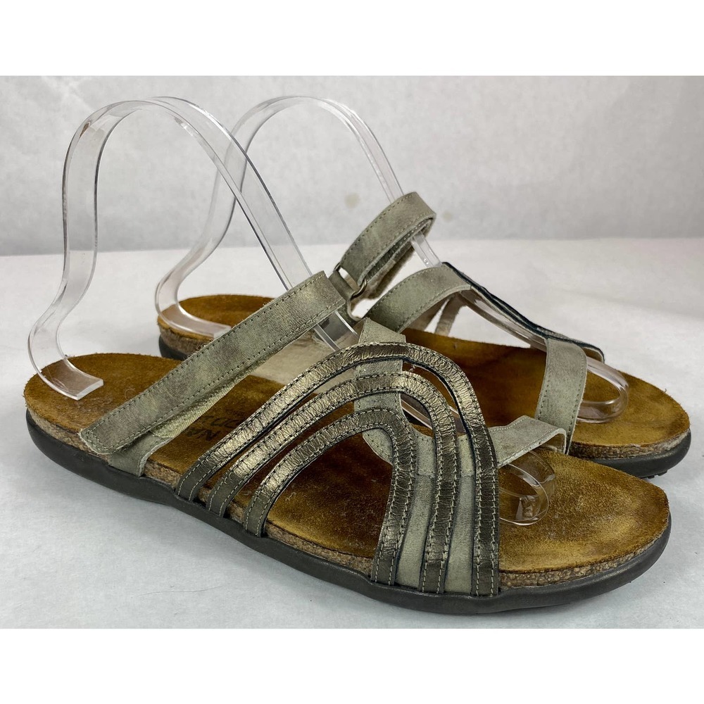 Naot Womens Sz 40 US 9 Gold Silver Distressed Sandals Slide on Strappy Matilic